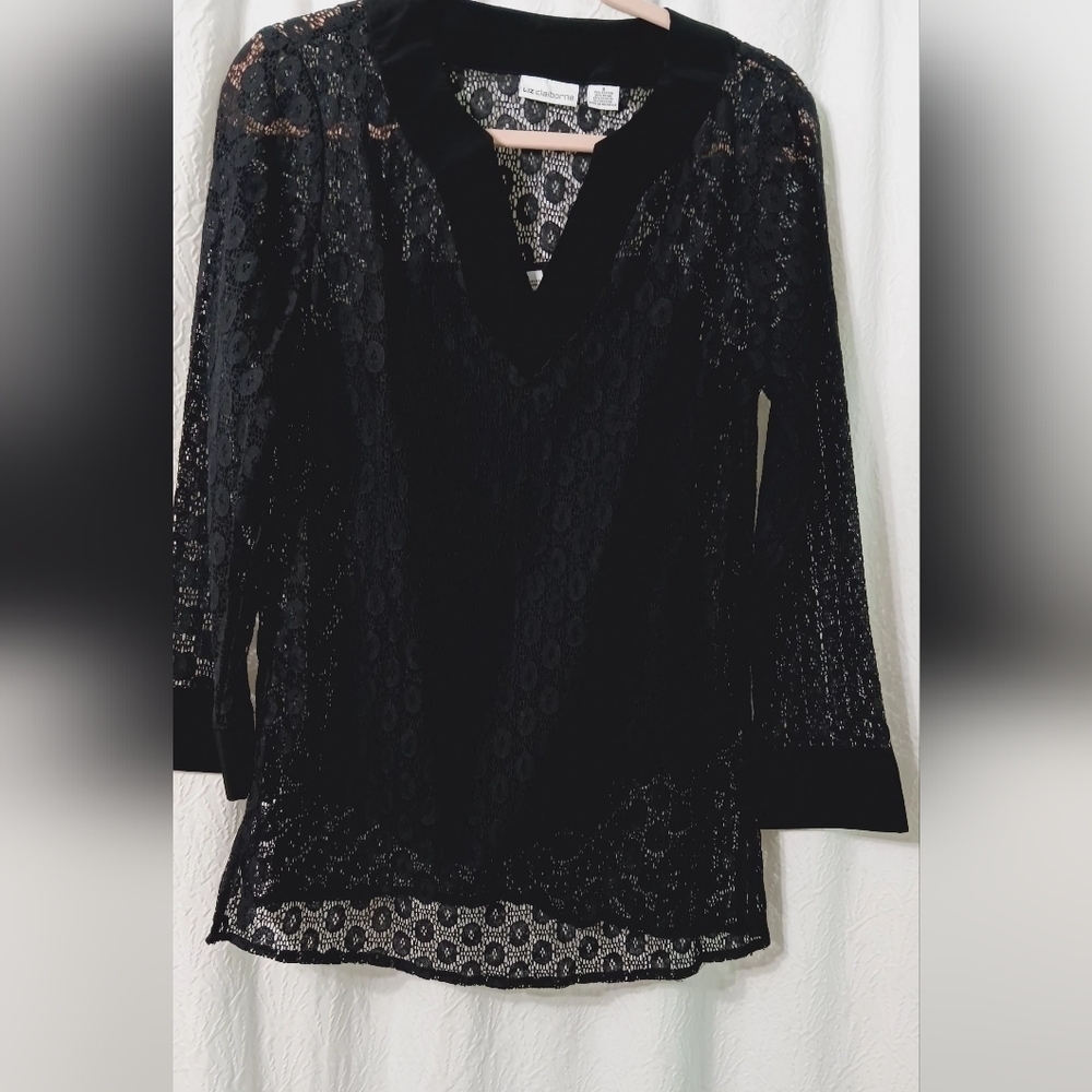 Liz Claiborne 2 piece Lace long sleeve black blause Size S